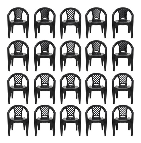 Combo 20 Cadeiras Plásticas Com Apoio P/ Braços Reforçadas Cor Preto