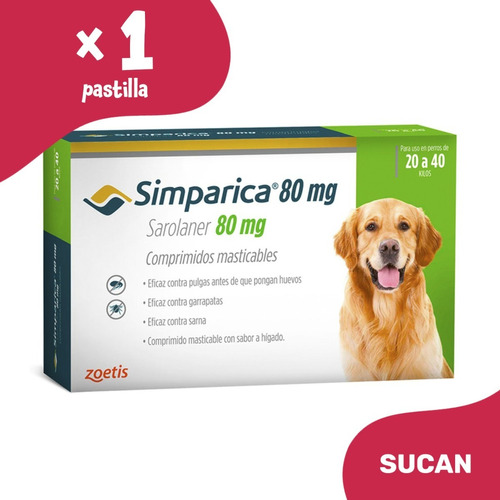 Pulgas Garrapatas Pastilla Simparica - Perros 20 A 40 Kg