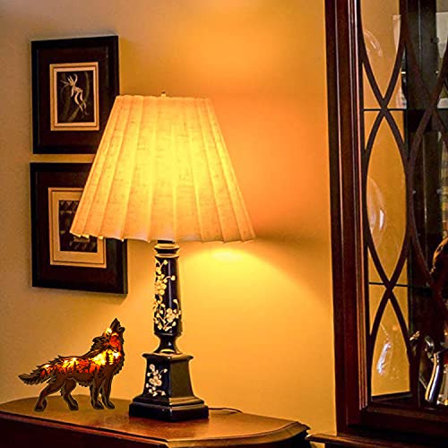 Decoración De Lobo De Madera Con Luz Para Mesa Hogar
