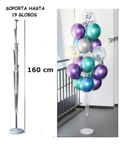 Soporte Varillas + Base + Copas - Hasta 19 Globos - 160 Cm