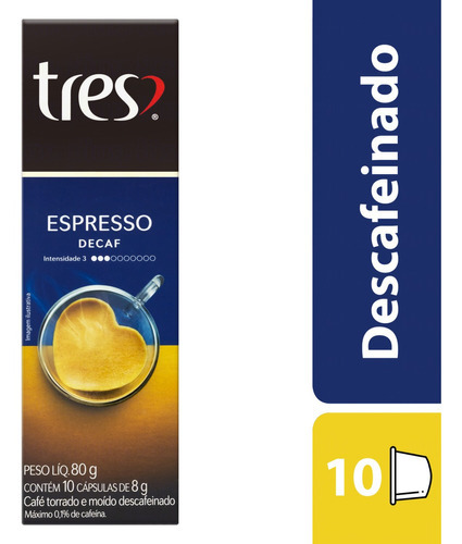 Cápsula Café Espresso Decaf Tres 8g 10 Unidades 3 Corações