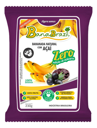 Bananada C/ Acai Sem Acucar C/10 Unid 230gr