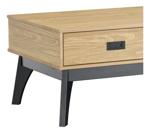 Mesa De Centro Living 2 Cajones 100% Madera Maciza Negro