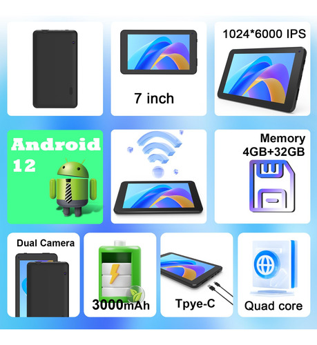 Tabletas Android 12 De 7 Pulgadas, 4 Gb De Ram Y 32 Gb De Al