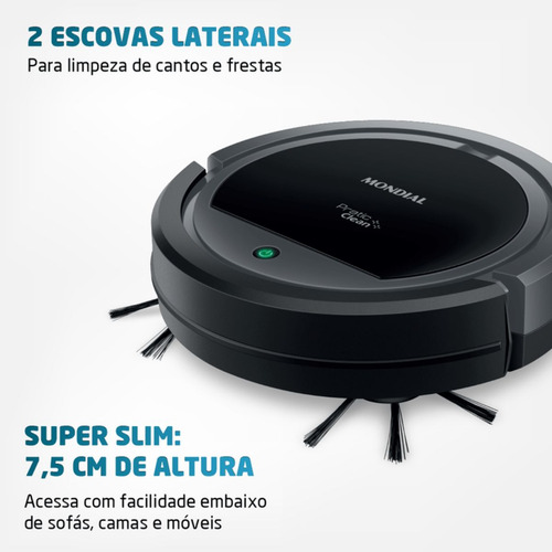 Robô Aspirador De Pó Mondial Pratic Clean Rb11 Cinza Bivolt Cor Preto 110V/220V