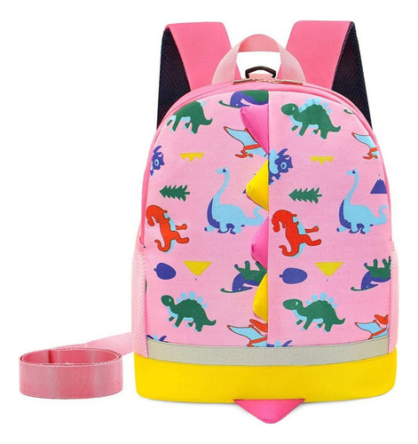 Mochila infantil con diseño de dinosaurio para niñas, color rosa
