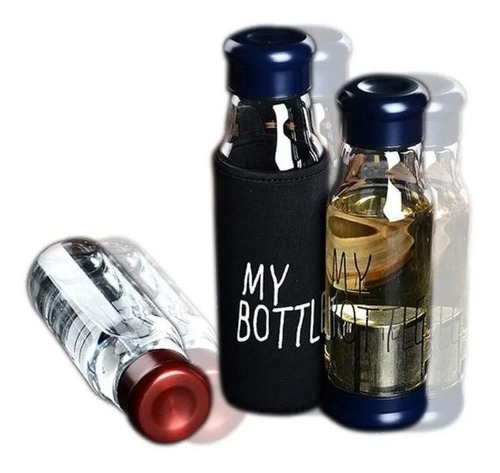 Botella Vidrio 420 Ml Infusiones Te Hierbas + Funda Aislante