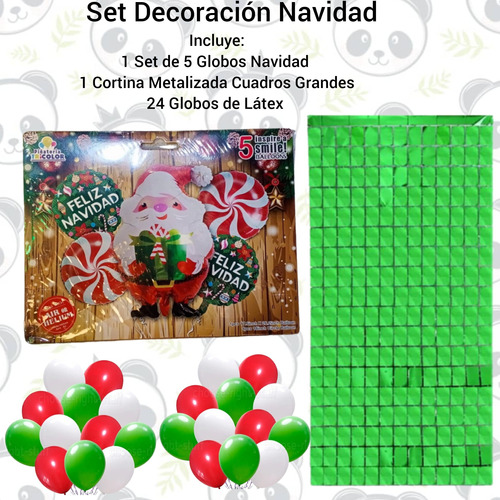 Decoración Globos Navidad Santa Claus Con Cortina Metalizada