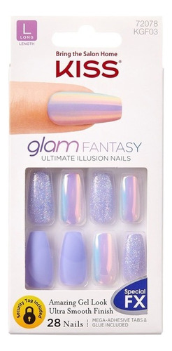 Uñas Glue-on Kiss Glam Fantasy - Parasol Morado Tornasol