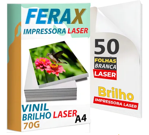 50 Adesivos Vinil Branco Brilho Para Impressora Laser A4 Ferax