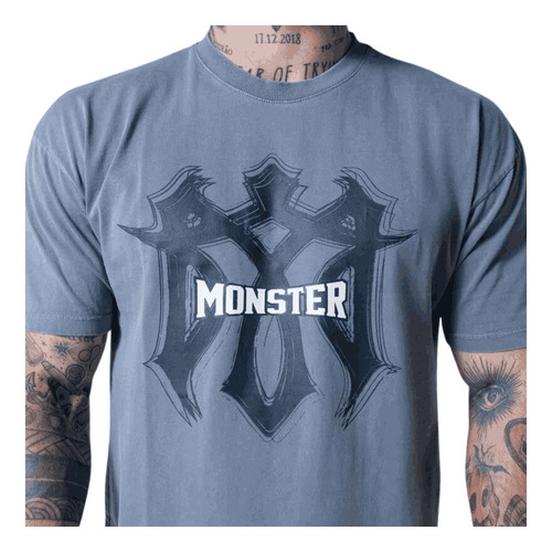 Camiseta Oversized Monster Estonado Logo Chumbo Masculino