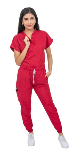 Pijama Quirúrgica Dama Jogger Antifluido Scrubs Cupatitzio Rojo Liso Xs