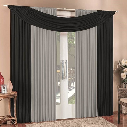 Cortina Alana 2m X 1,70m Para Quarto Sala 100% Poliester Cor Preto Cinza