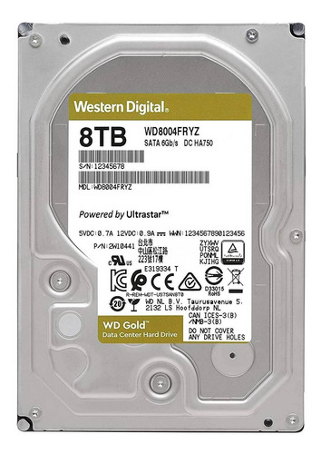 Imagen 2 de 3 de Disco duro interno Western Digital WD Gold WD8004FRYZ 8TB oro