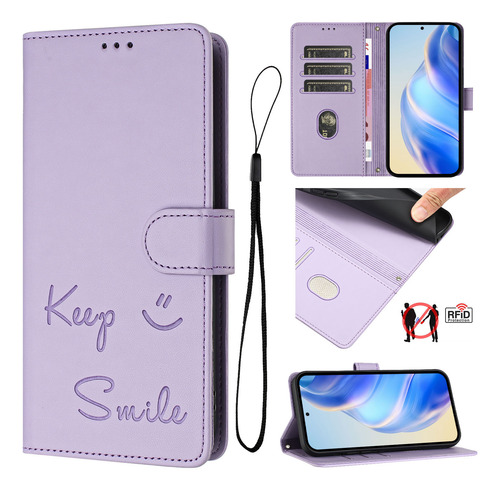 Funda De Piel Con Forma De Cara Sonriente Para Motorola One Series, Ranuras Para Tarjetas, Cierre Magnético, Cartera, Bloqueo Rfid, Función Atril