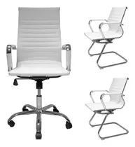 Comprar Kit Cadeira De Escritorio Presidente Eames + 2 Fixas Branca Cor Kit Conjunto Cadeira De Escritório Presidente Charles Eames Eiffel Com 2 Cadeira Escritório Interlocutor Fixa Branco