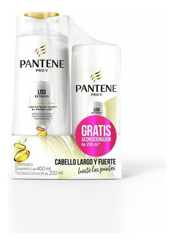  Pantene Shampoo 400 Ml + Acondicionador 200ml  Liso Extremo