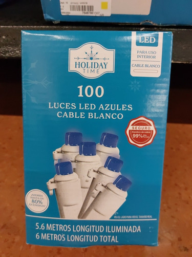 Luces Led Navideñas Azules Cable Blanco Uso Interior Holiday