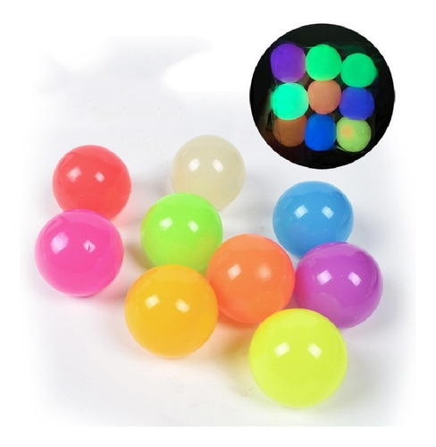 Pack 12 Pelotas Pegajosas Fluorescentes Juguete Niño