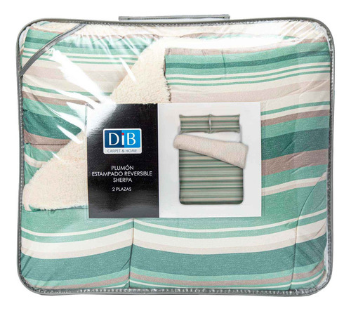 Plumon Reversible Sherpa 2 Plazas Lineas Verde