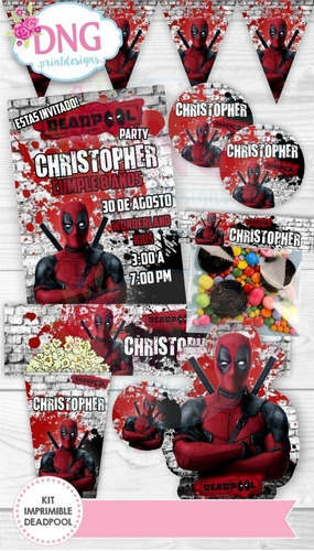 Kit Imprimible Invitaciones Candy Bar Png / Deadpool