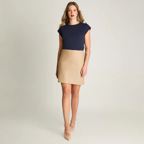 Falda Mini De Ecocuero Camel Mujer Invierno Hasta Xxl