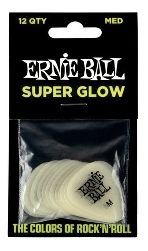 Kit de 12 Ernie Ball Super Glow Medium que brilla en color verde oscuro, tamaño mediano