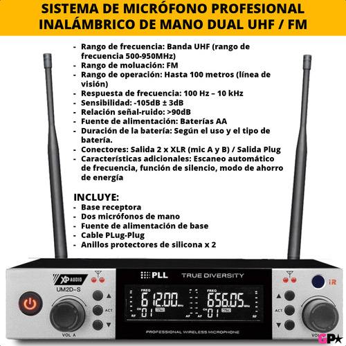 Sistema Profesional Microfono Inalambrico Uhf Fm Doble Mano