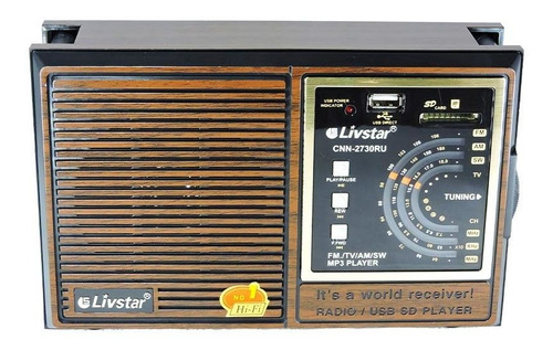 Rádio Recarregável Portátil Am Fm Usb Sd Livstar Cnn 2730 Cor Outro Bivolt