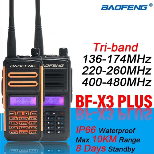 Imagem 2 de 9 de Rádio Triband Baofeng Bf-x3 Laranja E Preto 10w Uhf Vhf Ip67
