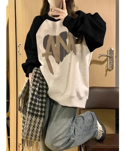 Sudadera De Mujer Con Cuello Redondo Y Manga Raglán
