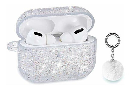 Funda Compatible Con AirPods Pro Con Glitter Y Llavero Plata