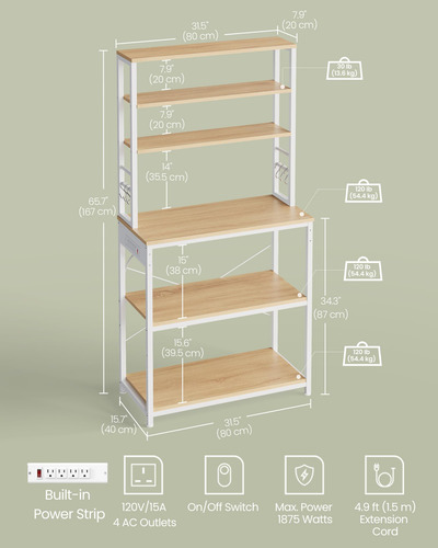 Estante Para Cocina Con Toma De Corriente Y 6 Niveles