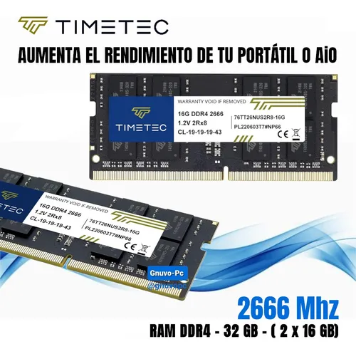 Memorias Ram Ddr4 Portatil 32 Gb 2 X 16 Sodimm 2666 Mhz 32gb