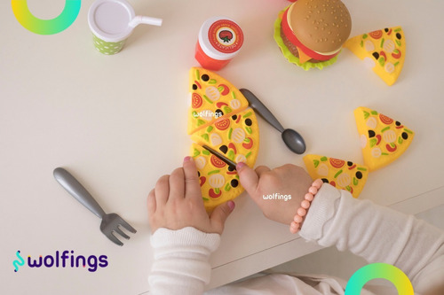 Imagen 2 de 10 de Comida De Juguete Pizza Abrojos Y Hamburguesa Encastre Juego