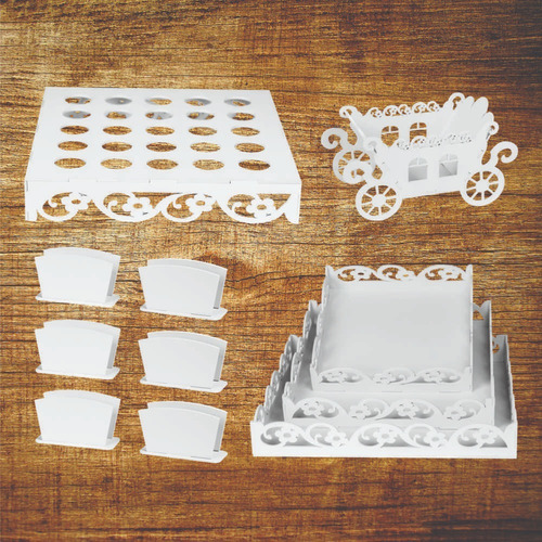 Kit Festa Provençal Decoração Mdf Branco Floral 31 Peças