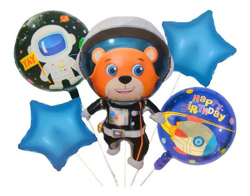 5  Globos Metalicos  De Astronauta Con Estrellas 