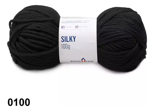 Lã Silky Pingouin 100g 83mts Tex 1200 Crochê E Tricô Cor 0100 - PRETO