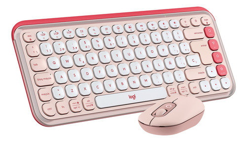 Kit De Teclado Y Mouse Pop Icon + Mousepad Logitech Rosado Mouse Rosa Teclado Rosa
