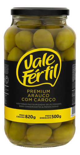 Azeitona Verde Arauco em Conserva com Caroço Vale Fértil Premium Vidro 500g