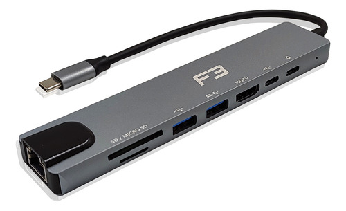 Adaptador Hub Tipo-c 8 Em 1 Hdmi 4k Lan Usb 3.0 Sd/tf Type-c