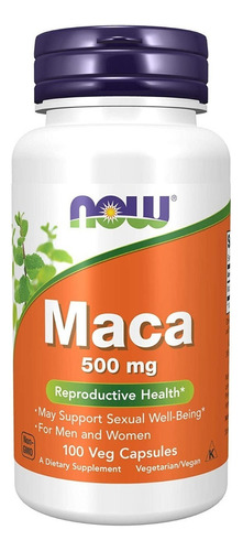 Now Foods Maca 100caps Veganas 500mg Salud Reproductiva Sfn Sabor Sin sabor