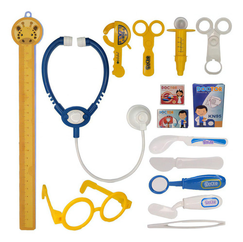 Kit Médico Brinquedo Educativo Crianças 17 Acessórios - Azul