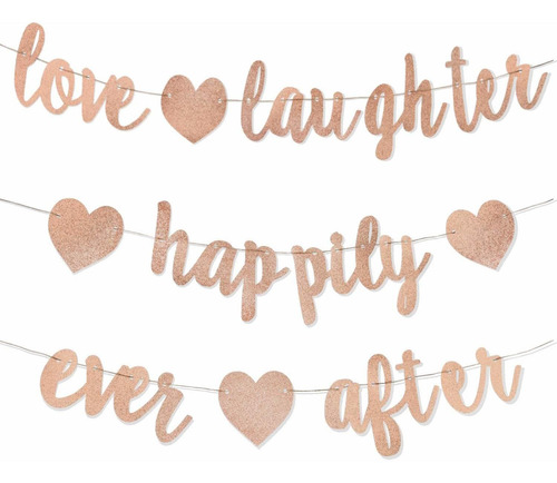 3 Pancartas De   Rosa Purpurina Love Laughter And Happi...
