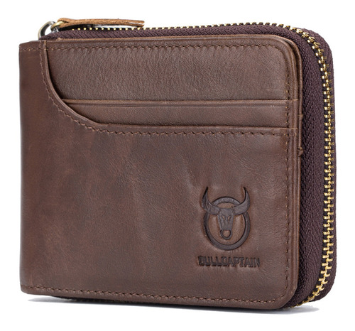 De Cuero Genuino Bifold Cremallera Cartera Para Hombres Rfid