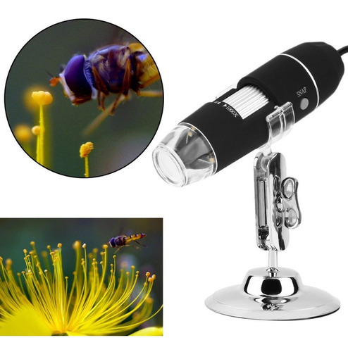 Microscopio digital USB con zoom 1000x, cámara profesional de 2.0 megapíxeles, color negro