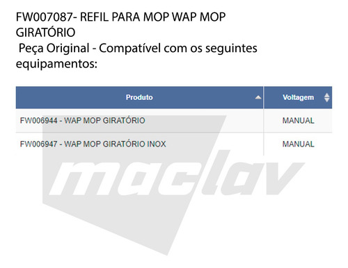 Imagem 2 de 2 de Refil Para Wap Mop Giratório ( Fw007087) Original Wap