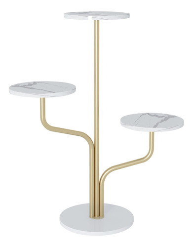 Soporte De Metal Dorado Para Plantas Mármol 3 Niveles 89cm D