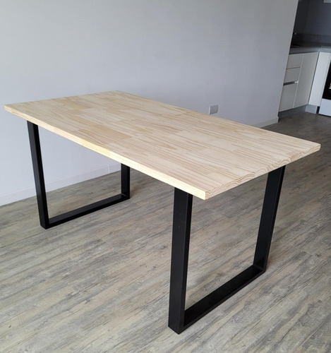 Imagen 6 de 7 de Mesa Estilo Industrial Madera En Crudo Y Hierro 80cm X 150cm