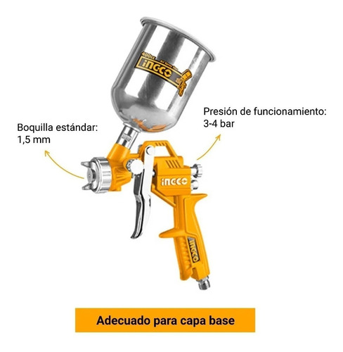 Pistola Para Pintar De Gravedad Ingco Hvlp 400 Cc 3-4 Bar